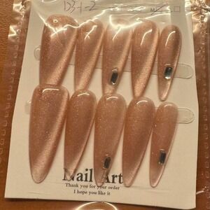 Rose Gold Glitter‎ Press On Nails Stiletto Long with Rhinestone Accent